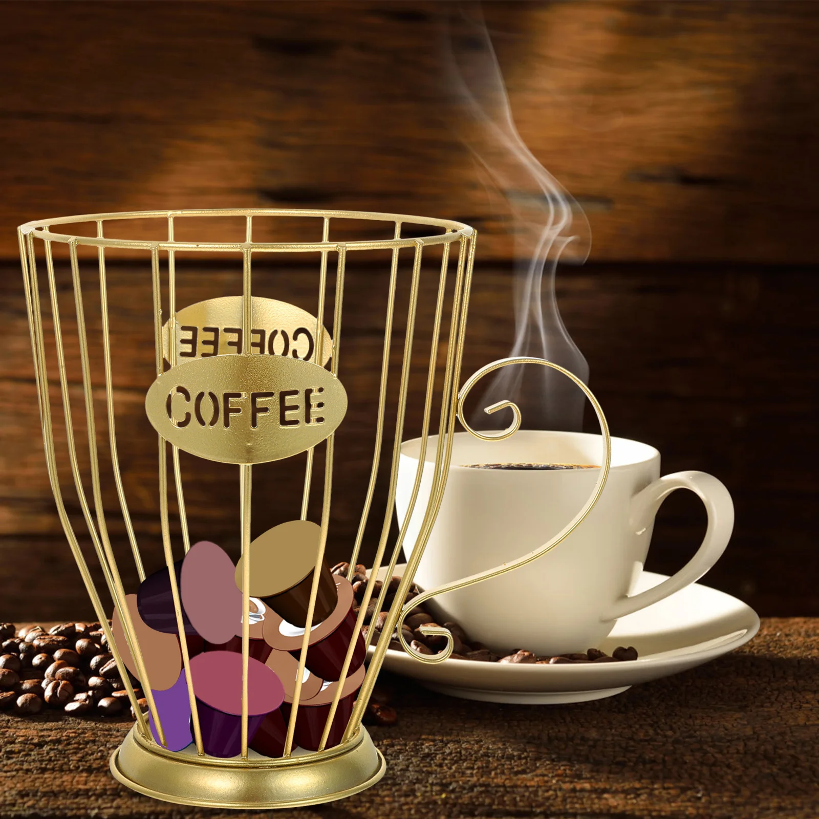 

Coffee Storage Basket Metal Wire Organizer Kitchen Dining Table Fruit Container Practical Gift Coffee Holder Basket