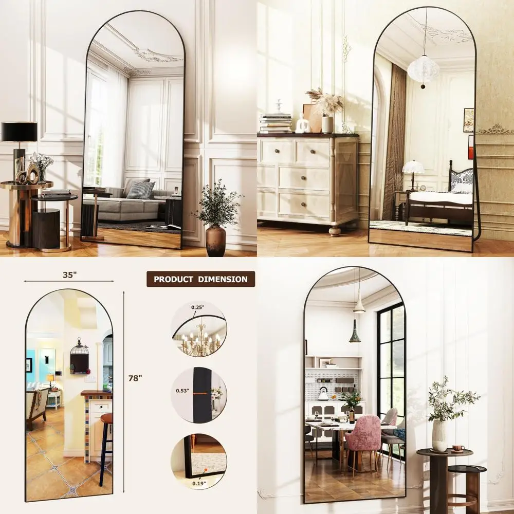 Miroir de sol arqué 36 x 78 pouces – Autoportant ou mural pour salle de bain, dressing, utilisation polyvalente dans la décoration intérieure