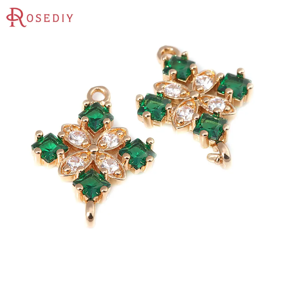 4PCS 18K Gold Color Brass 2 Holes Flower Connect Charms Pendants Diy Jewelry Making Necklace Earrings Accessories for Women