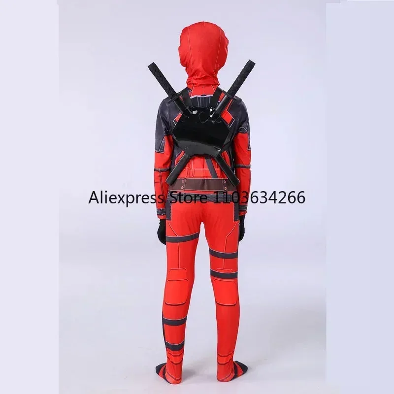 Una familia amorosa disfraz de Deadpool para adultos hombres mujeres niños Cosplay máscara traje mono mochila cuchillo accesorios superhéroe H 2025 nuevo
