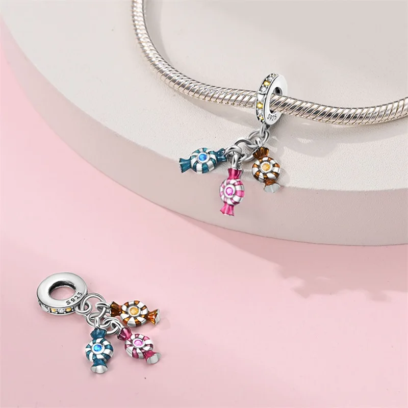 Original Charms 925 Sterling Silver Candy String Fruit Dessert Hanger Beads Fit Bracelet Women Jewelry Making Diy Gift