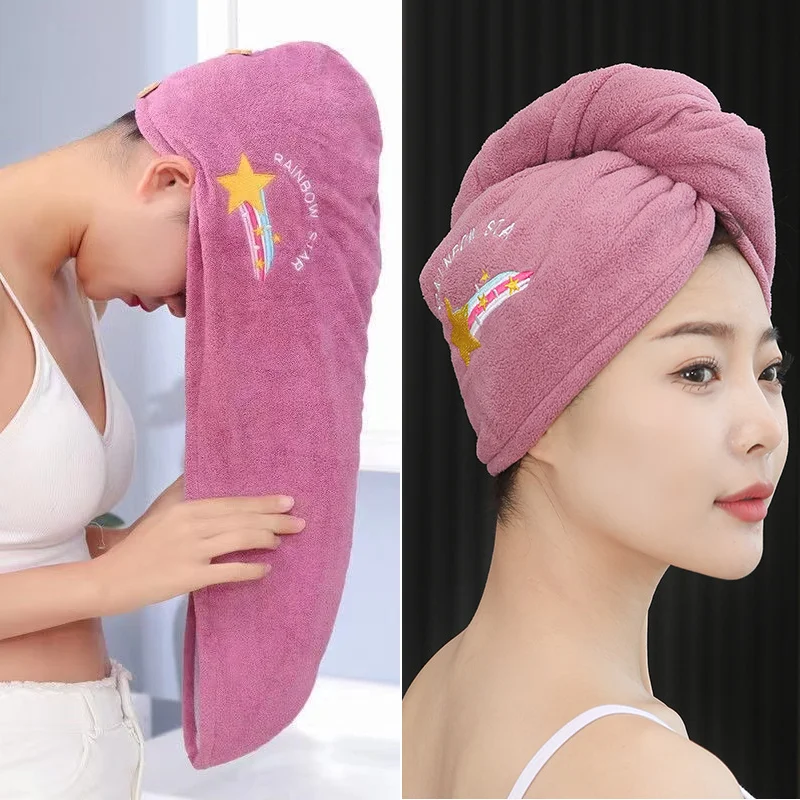 

1pc Quickly Dry Hair Hat Super Absorbent Soft Bathroom Women Head Towels Girls Cute Hair Towel Hair Dry Wrap Bonnets