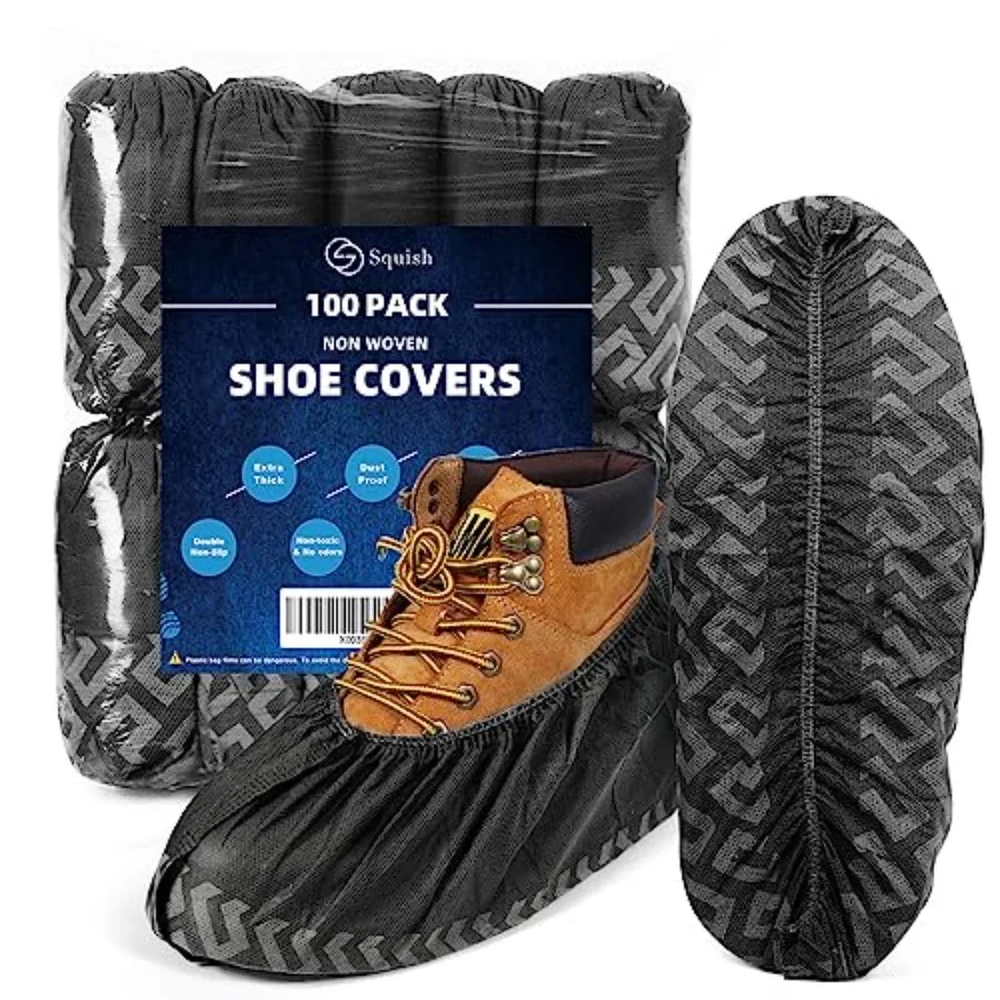 

squish Shoe Covers Disposable Non Slip, 100 Pack 50 pairs Thick Extra Disposable Boot Covers Slip Proof Shoe Cover for Indoors