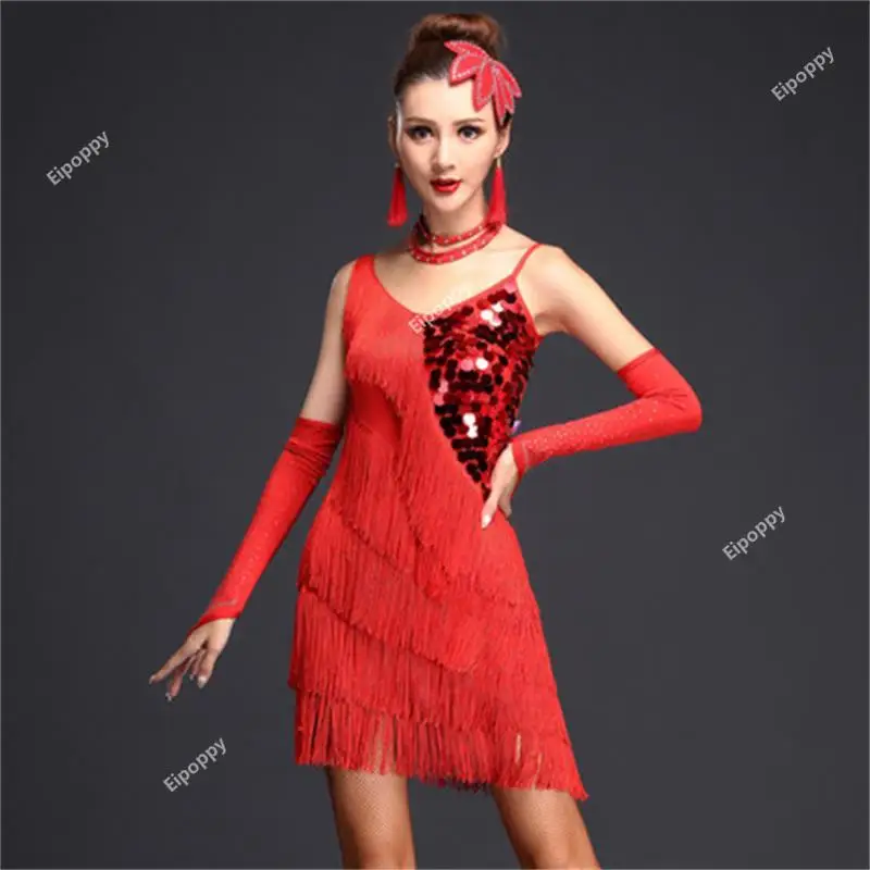 

Professional dance skirt stage costume adult female new Sequin dance dress tassel dress competition clothing