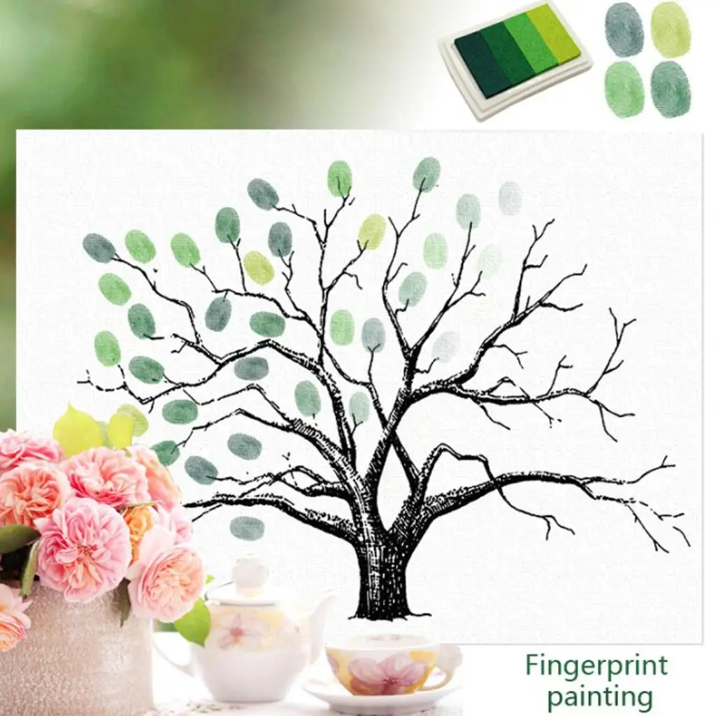 Guest Sign With Ink Pad, Fingerprints Tree