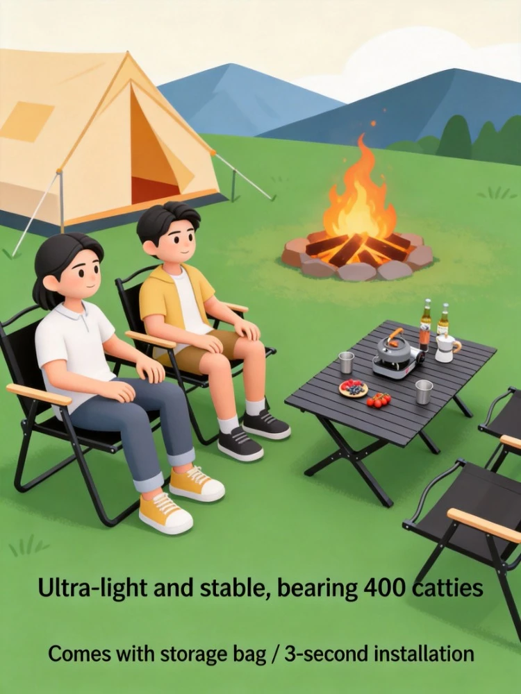 Portable Aluminum Alloy Egg Roll Folding Table and Chairs Complete Set Outdoor Picnic Camping Equipment Supplies