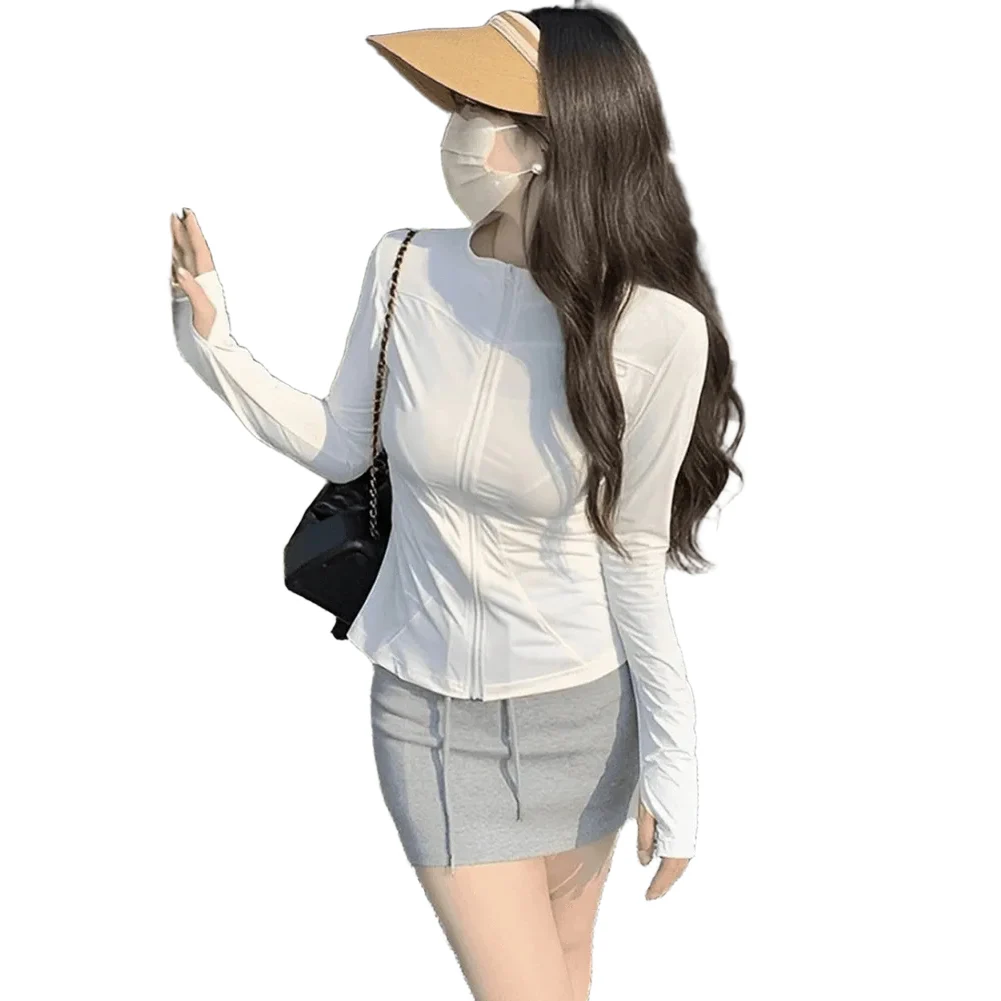

Black Sun Protection Jacket Fitness Long Sleeve Jackets Cardigan Casual Wear Full Zipper Holiday Jacket Long Sleeve
