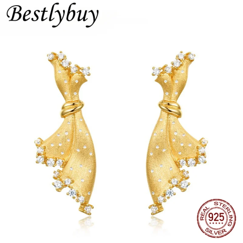 

Fashionable Light Luxury Brushed Bow Earrings For Women S925 Pure Silver Gold-plated Original Design French High-end Jewelry