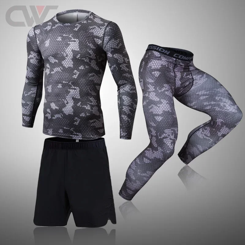 Men Running Thermal Underwear Compression 2 Pcs Sets Tight Sports Long Johns Workout Jogging Fitness Clothing Tracksuit