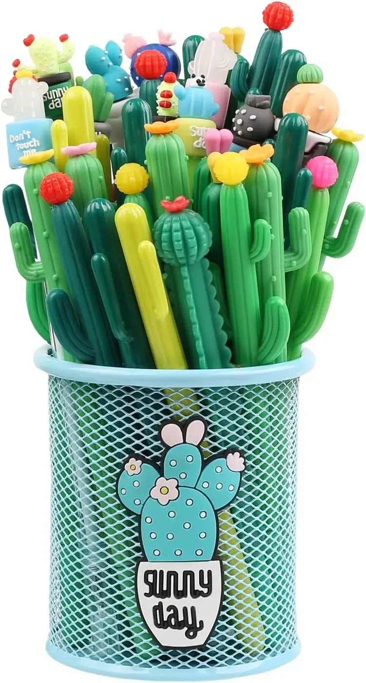 24 Pcs Cute Cactus Kawaii Gel Pen Cool Plant Set Creative Funny Girl Kids Women Desk Decor Stationery School Office Supply