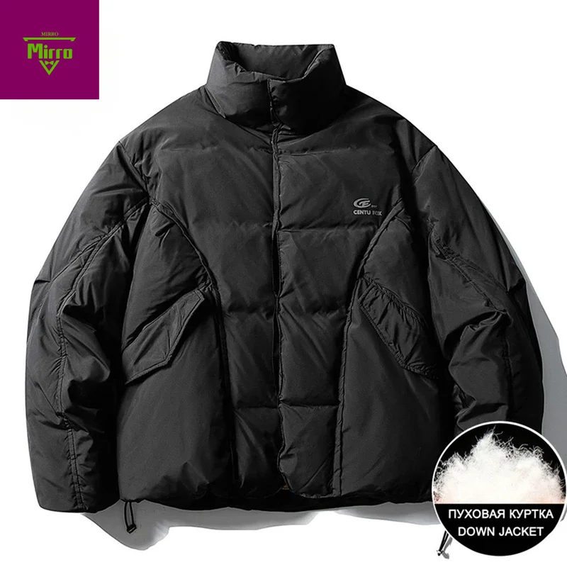 الرجال الشتاء أسفل السترات 85% الأبيض بطة سترات منفوخة رشاقته الدافئة سترات معاطف Harajuku المتضخم وسادات مبطنة #1