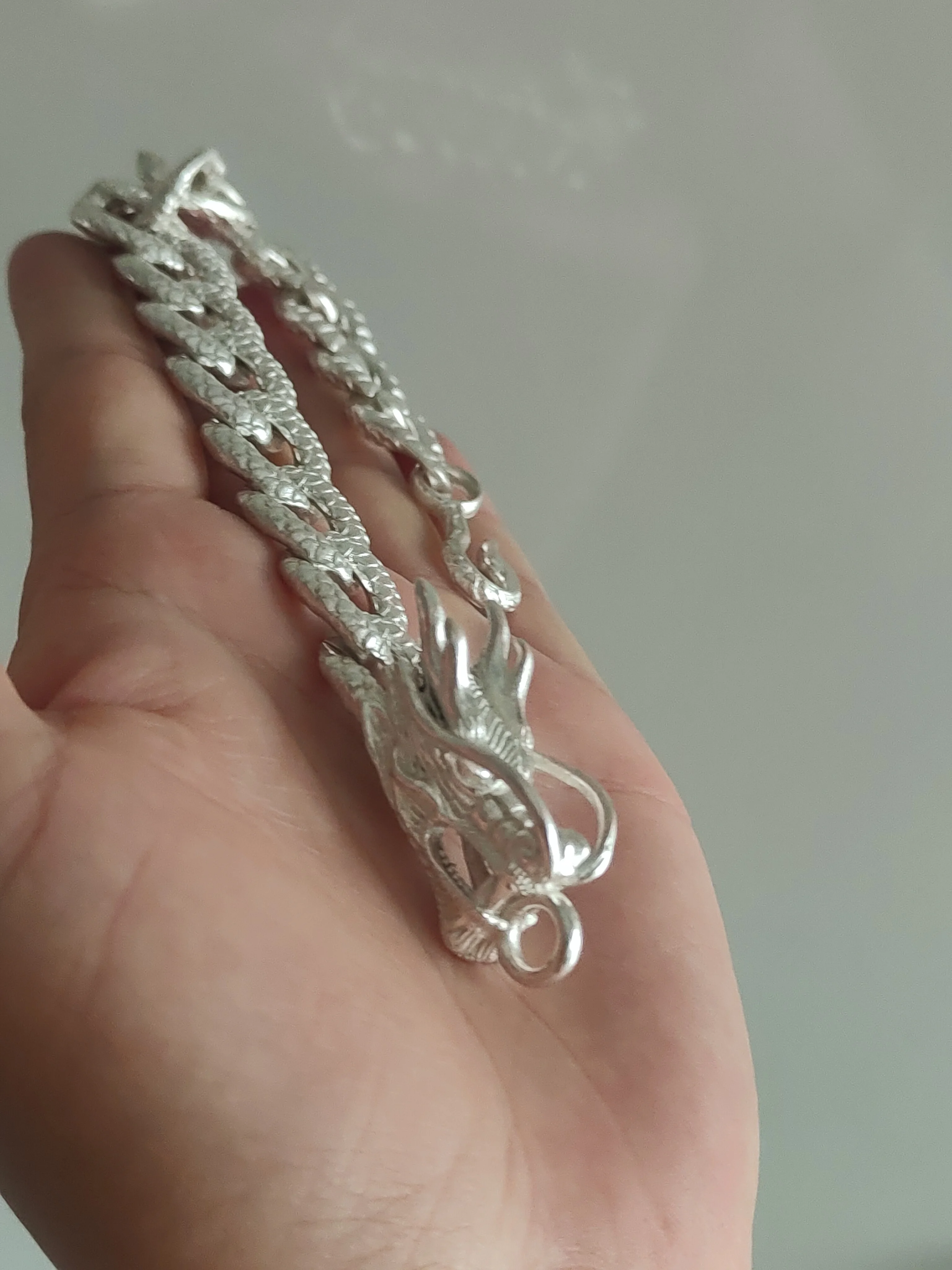 

Asian old Miao silver hand cast dragon statue bracelet jewelry gift