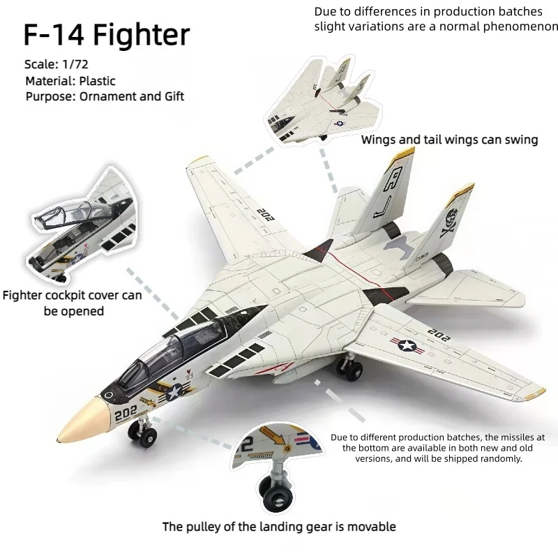 F-14 Fighter, 1:72, Assembled Plastic Airplane Model (Including Display Rack), Home Display and Collection, Creative Gifts