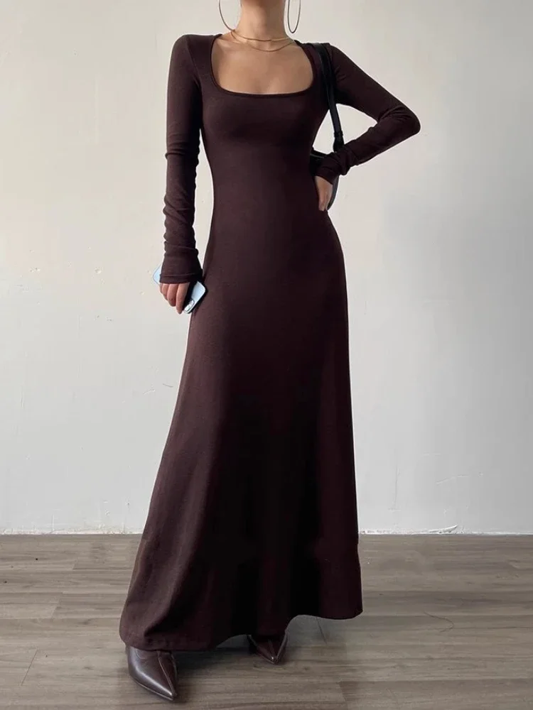 

Stylish V Neck Long Sleeve Sweater Dress for Women Square Neck Ribbed Bodycon Lounge Maxi Dress Autumn/Winter Outerwear