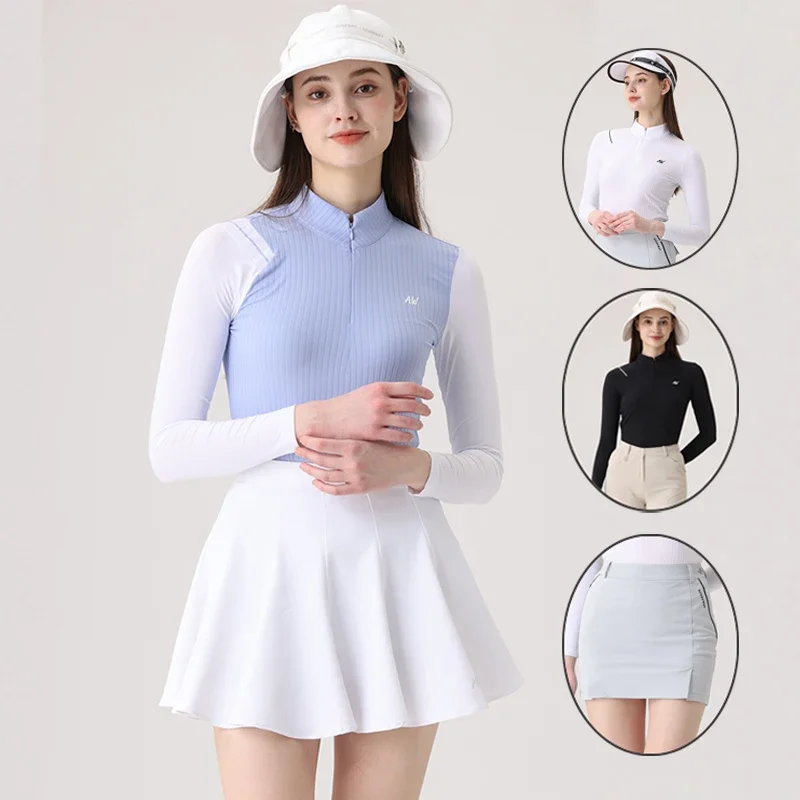 

2024 Azureway Women Long Sleeve Golf T-shirt Sports Sunscreen Quick Drying Tops Ladies High Waist Short Skirt Slim Skort Suit