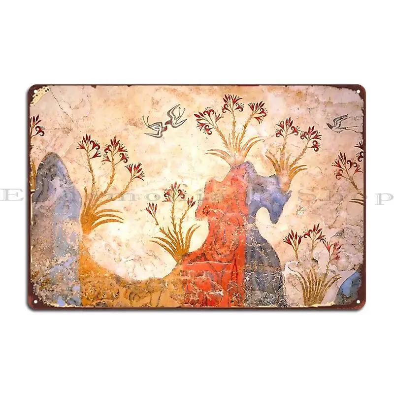 Minoan Spring Fresco West Wall Swallows Scene Metal Plaque Poster Customized Painting Cinema Garage Plaques Tin Sign Poster