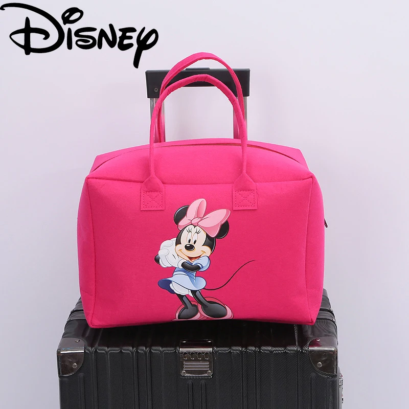 New Mickey Mouse Women's Handbag Disney Cartoon Pattern Minnie Donald Duck Portable Large Capacity Felt Travel Bag Girl Tote Bag