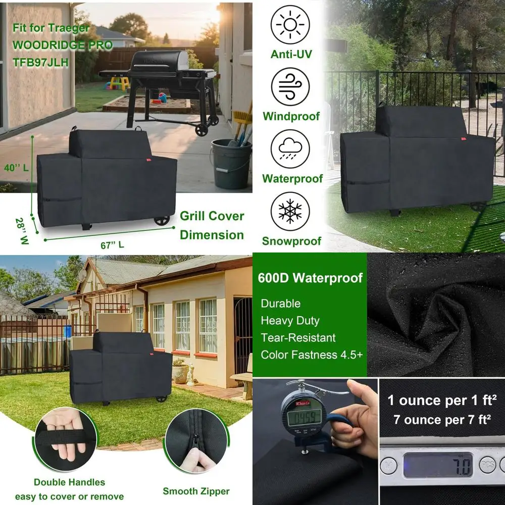 

Traeger Woodridge Pro Pellet Grill & Smoker Weatherproof 600D Cover, Fits TFB97JLH Model, Outdoor Full-Length Protection