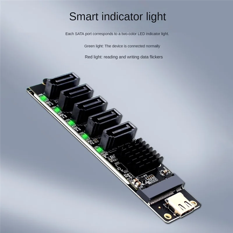 

Карта адаптера TYPE-C на 5 портов SATA3.0 Riser Card JM575 + JMS580 SATA3 6 Гбит/с USB10G Корпус Сервер ПК Расширение компьютера
