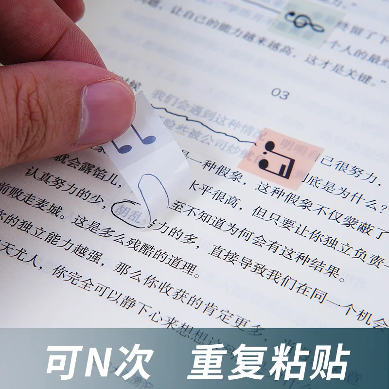 100 Pcs Color Stickers Notes Transparent Musical Note Self-Adhesive Index Tabs Sticky Note Stationery School Office Supplies