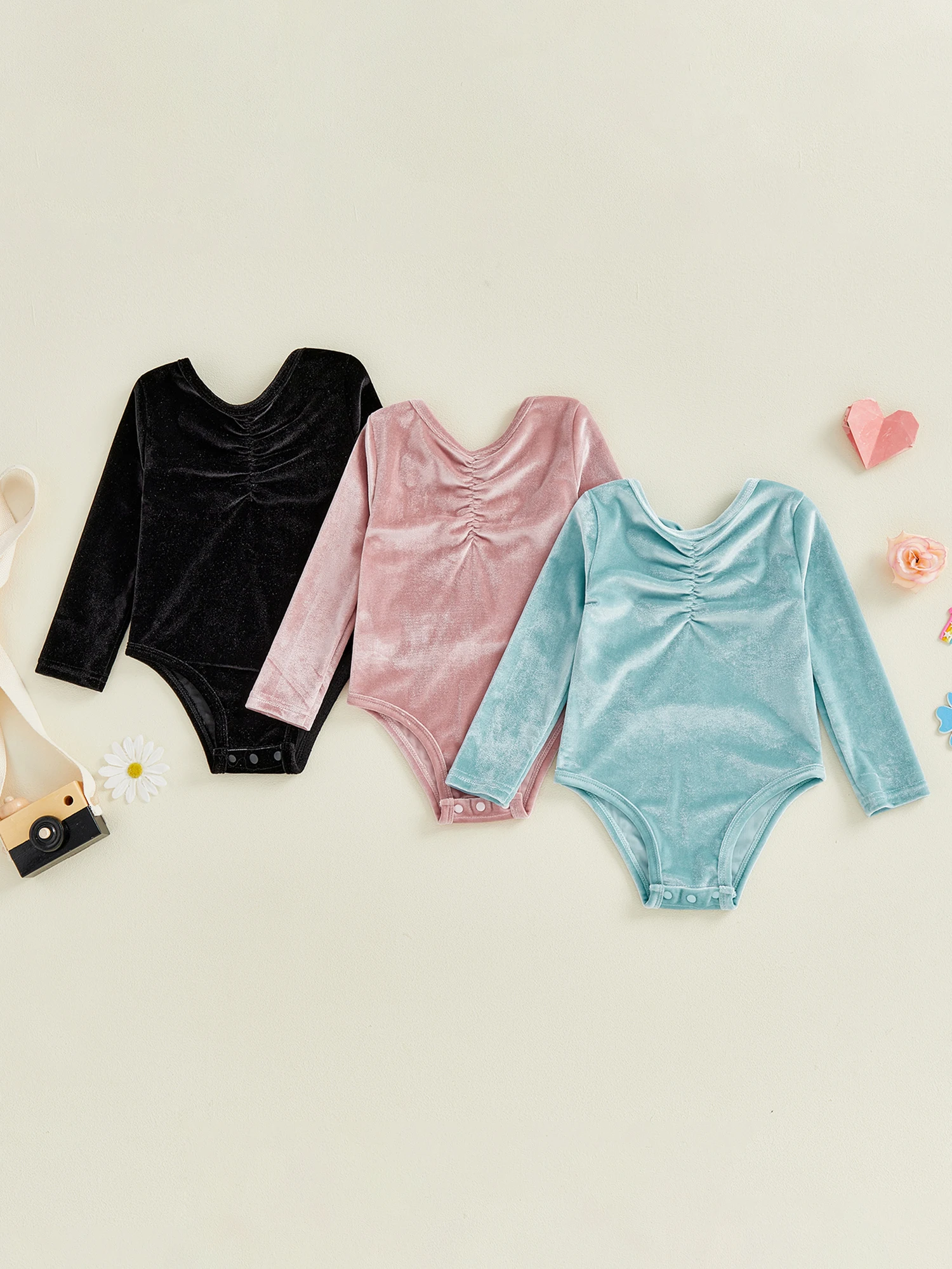 رائعتين طفلة رداء رقص الباليه بأكمام طويلة وفتحة رقبة على شكل حرف V في ثوب فضفاض للرقص أنيق بلون واحد للراقصات الصغار #1