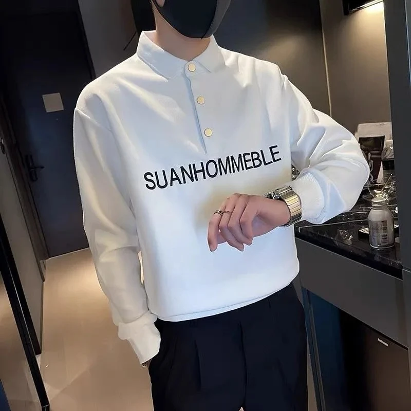 

Alphabet Fleece-Lined Warm White Male Sweatshirt New In Novelty And No Brand 90s Vintage Luxury Y2k Tops Clothes Men's Pullover