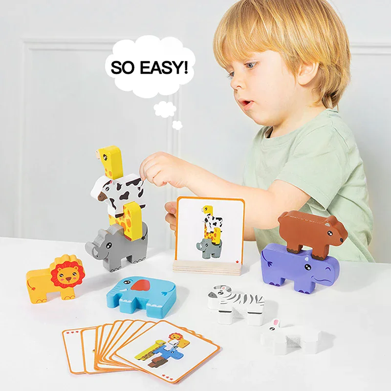 나무 동물 쌓기 블록 게임 모양 맞추기 퍼즐 균형 장난감 몬테소리 소근육 훈련 교육용 장난감 어린이용
