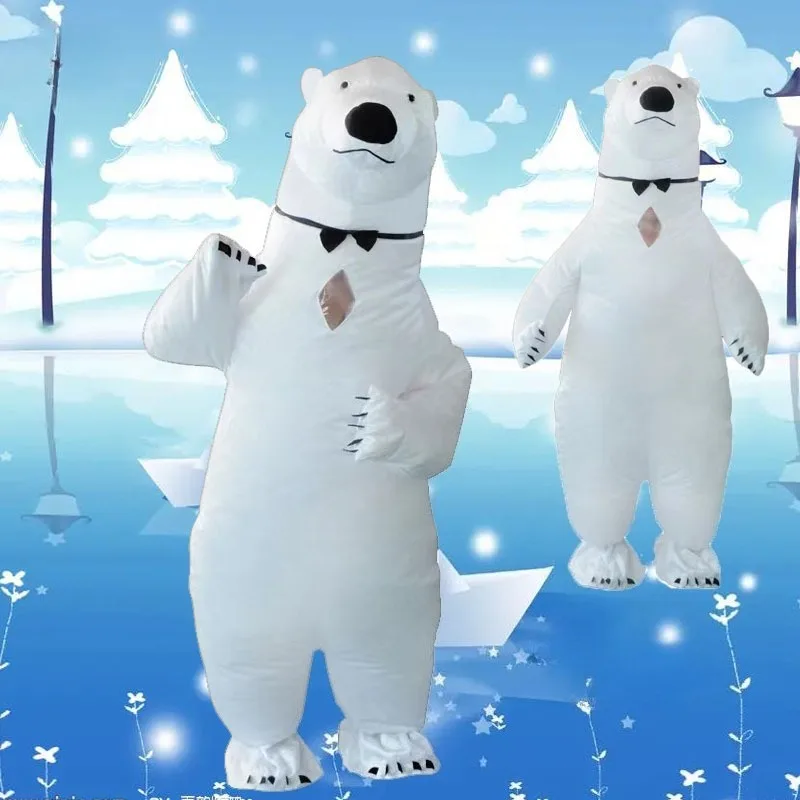 

Polar Bear Inflatable Suit White Jumpsuit Doll Cosplay Animals Costume Funny Role Play Outfit for Women Men Adults Halloween