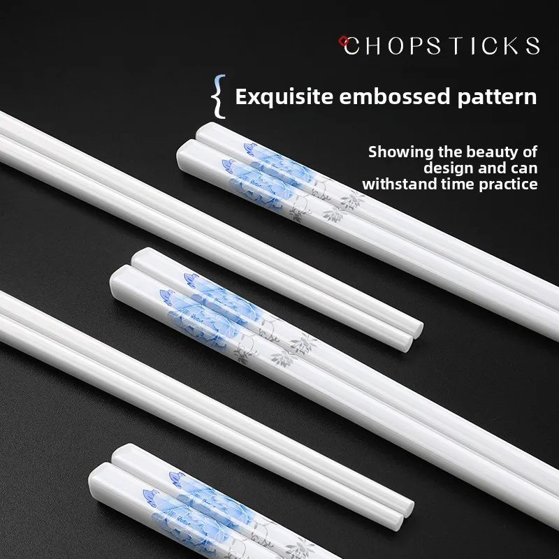 New Ceramic Chopsticks Set Chinese Chopsticks Set Elegant Household Drop-proof Non-slip Food-grade Porcelain Chinese Tableware