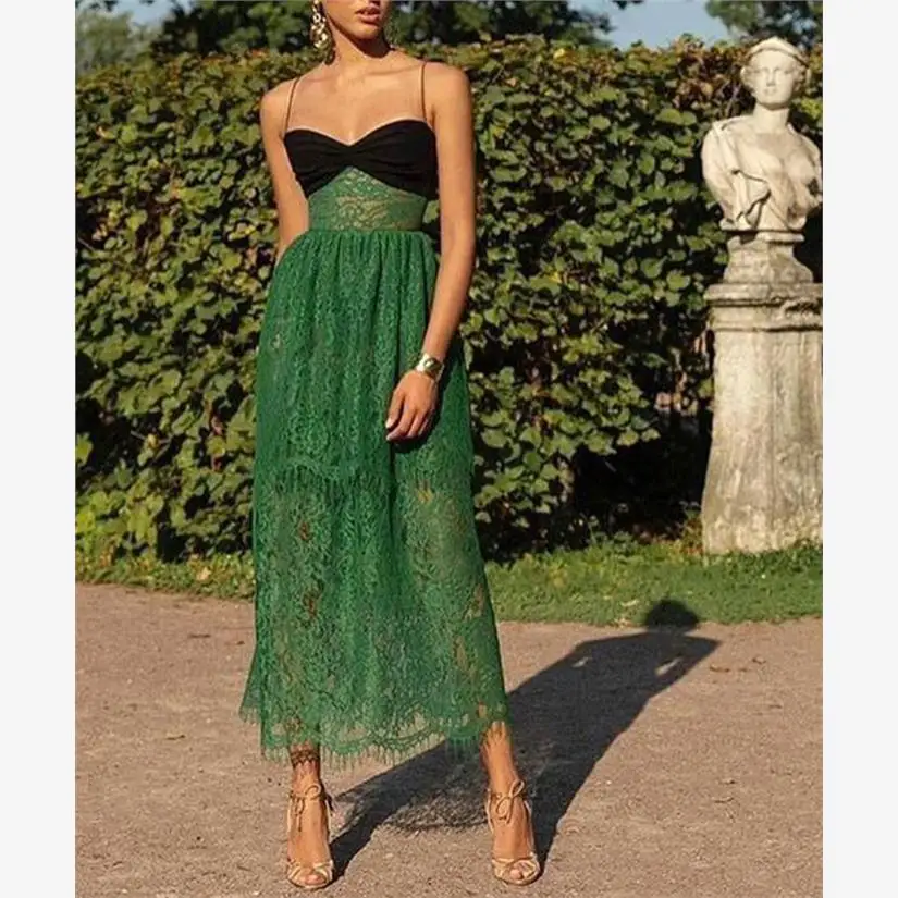 

Sexy Lace ter Dr Women's Pure Color Commute Sle mid Waist A-Line Long Skirt V-Ne Svel Bal Gown