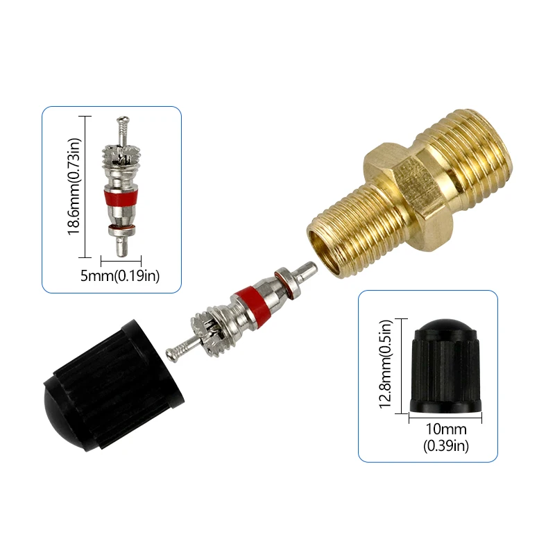 Brass Tire Valve Stems 1/8 NPT 1/4 NPT M8x1 High-Quality Air Valves for Car Motorcycle Bike Tires Caps Durable