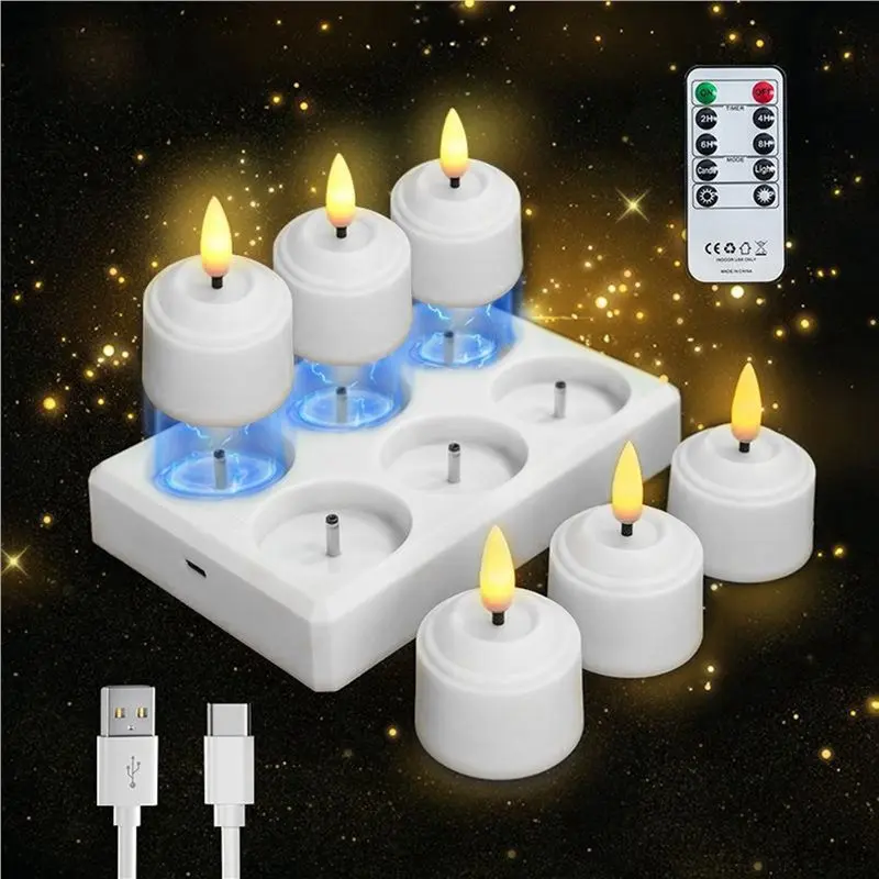 ABJO-12Pcs Lampu Lilin Tanpa Api Dengan Stasiun Pengisian Daya Remote Control Lampu Lilin LED Untuk Halloween Ulang Tahun
