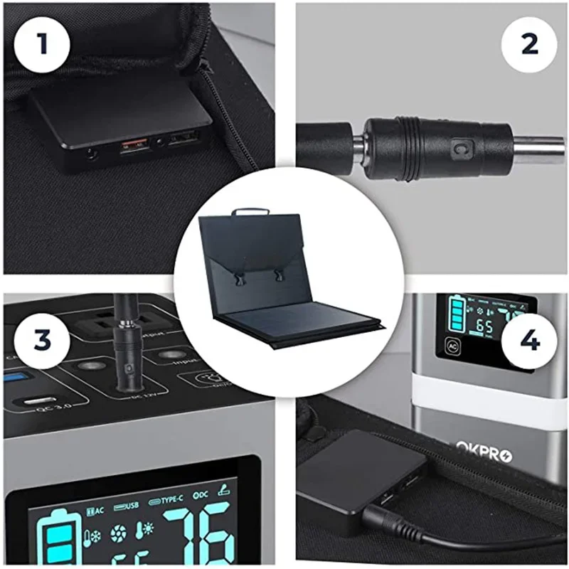 1000W 12V Solar Panel Portable Folding Bag Solar Charger Outdoor Power Supply for Home Mobile Phone Power Generator Caming