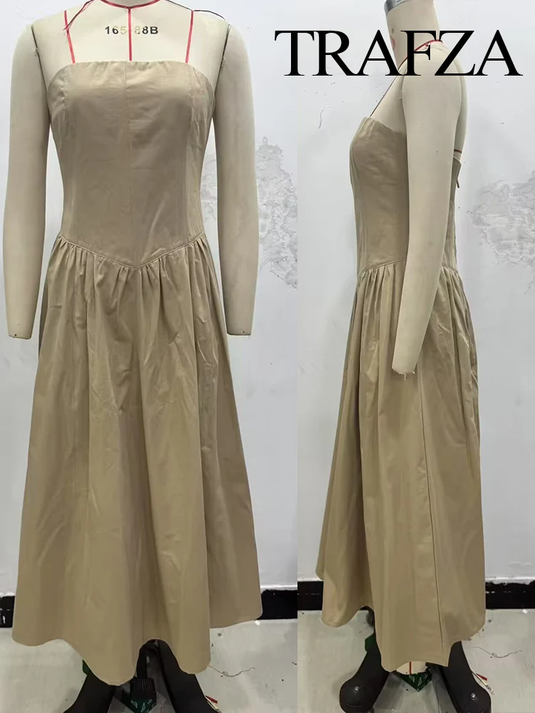 

HH 2025 Female New Fashion Chic Sleeveless Dresses Solid Strapless Backless Folds Zipper Women's Summer Sexy Slim Long Dress