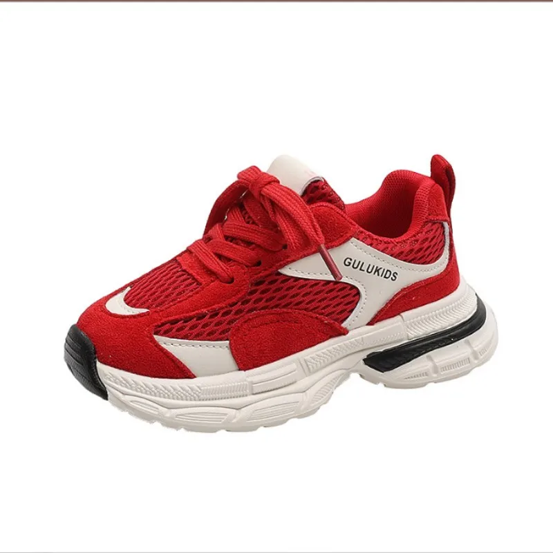 

2025 Autumn New Yellow Red Grey Girls' Breathable Mesh Sports Shoes Boys, Non slip Wear resistant Dad's Running Shoes Size 26-36