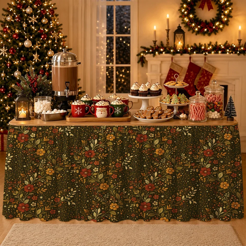 Autumn small floral twill tablecloth, ideal for early autumn party decoration, seamless floral celebration set