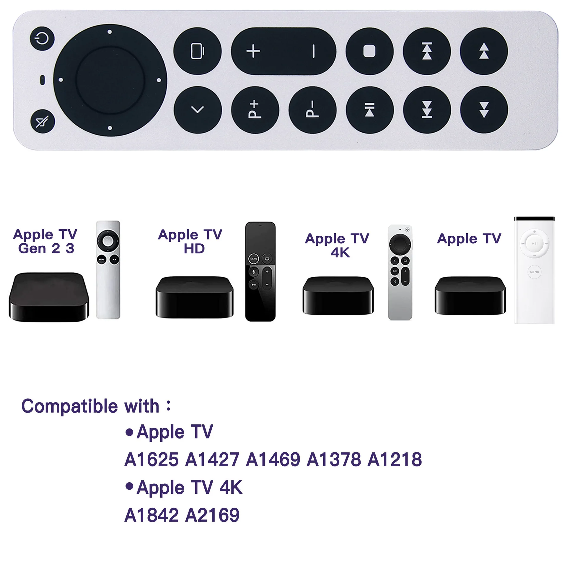 Zamienny pilot Apple TV do Apple TV 4K/Gen 1 2 3 4/HD A2843 A2737 A2169 A1842 A1625 A1427 A1469 A1378 A1218 (bez głosu)