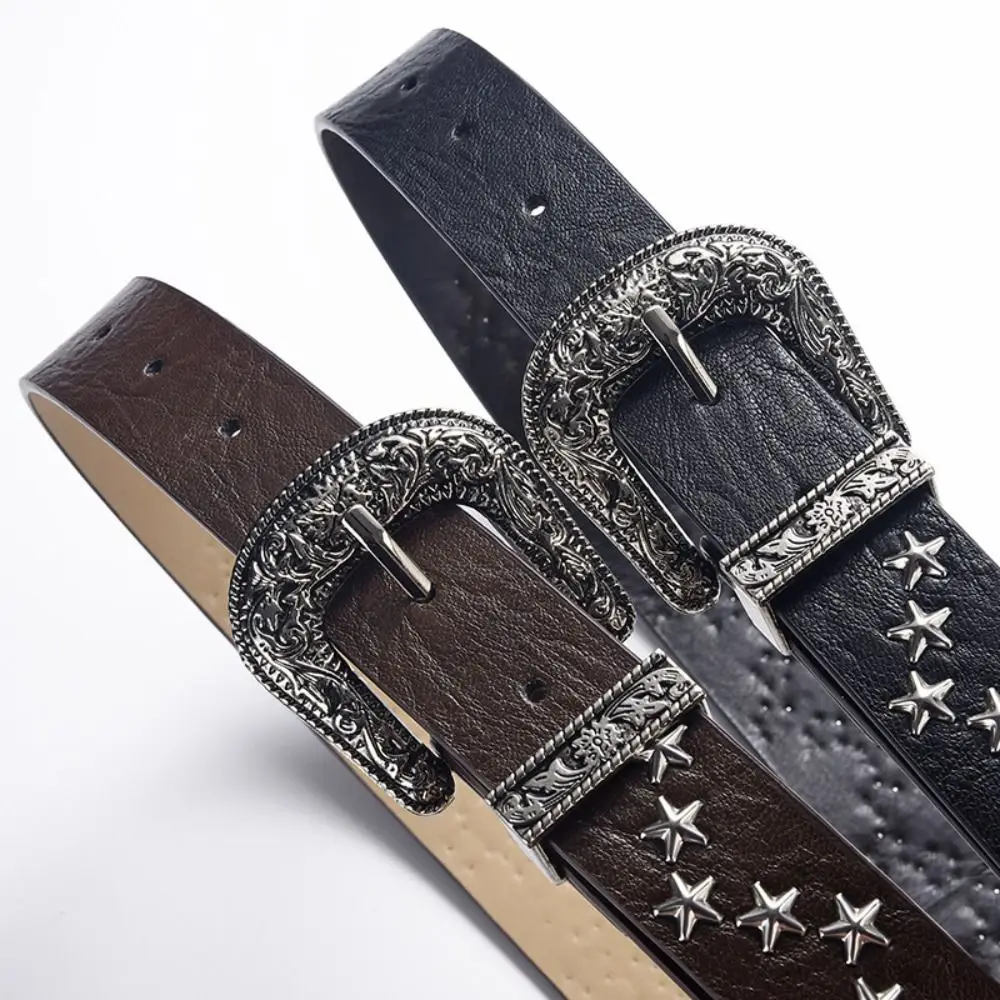 Neue Vintage Gürtel Stern Niet PU Leder Bund Einstellbare Pin Schnalle Hüftgurt Frauen