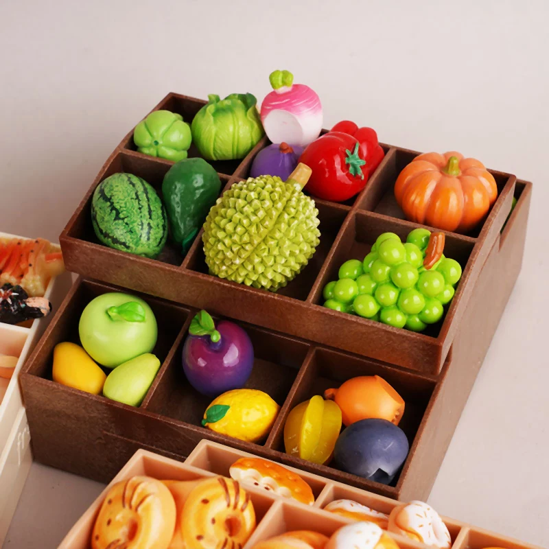 1:12 النمط الياباني دمية مصغرة الفاكهة وجبة خفيفة رف عرض واقعي حامل لدمية المطبخ لعب دور الأطفال