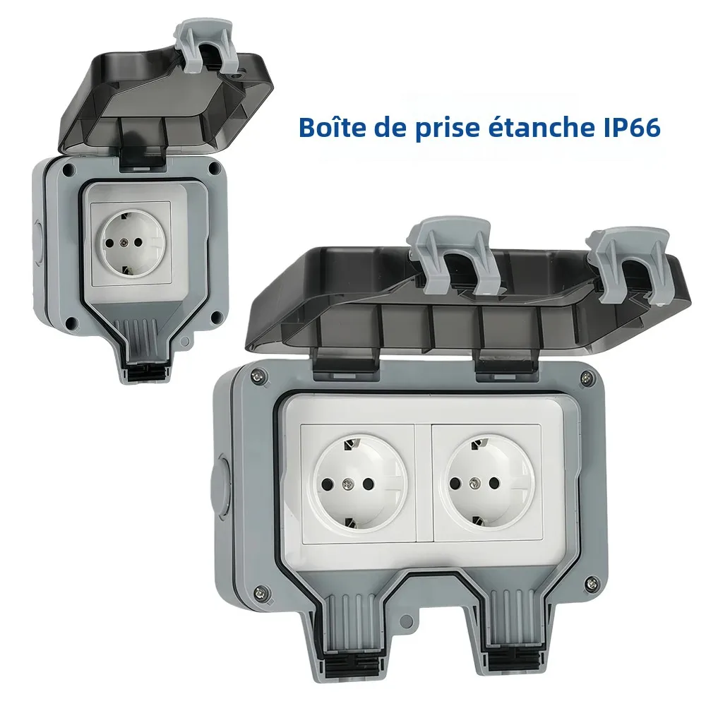 Prise extérieure étanche, double prise de courant avec couvercle de protection, prise anti-poussière et anti-vent, prise de courant murale pour jardin