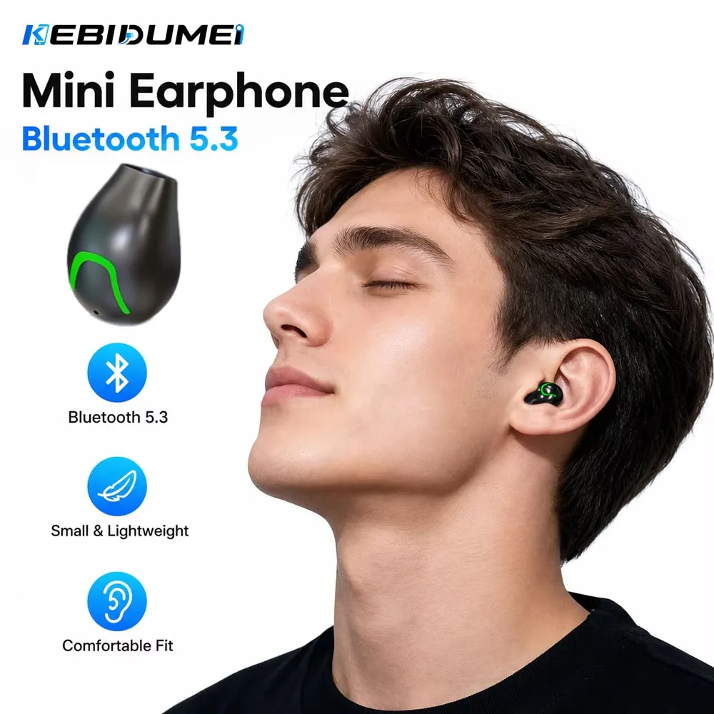 KEBIDUMEI Mini Invisible Single Earphone Bluetooth 5.3 Earbud HiFi Stereo Noise Cancelling Wireless Headphone for Sports Work