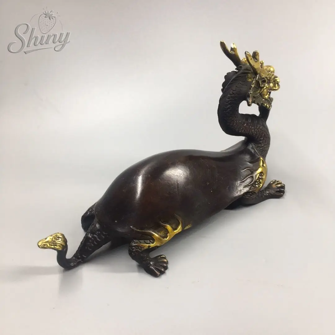 Antique China Vintage Dragon Turtle Statue Home Tea Pet Ornament  Bronze Wealth Animal Fengshui Sculptures Home Decor