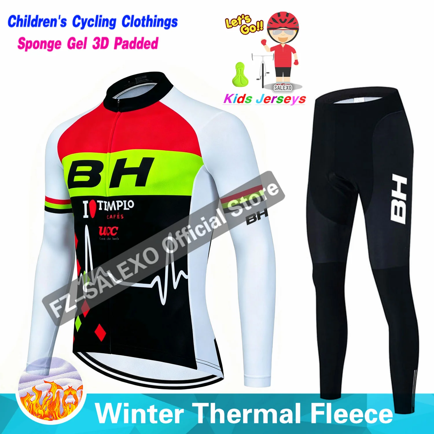 BH 2027 Children's Winter Cycling Jersey Suit Thermal Fleece Boys Cycling Clothing Kids Riding Long Sleeve Suit Roupa Ciclismo