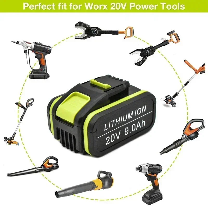 Bateria de substituição Worx-20V Max Li-Ion, ferramenta recarregável, WA3551, WA3551.1, WA3553, WA3641, WX373, WX390, 18000mAh