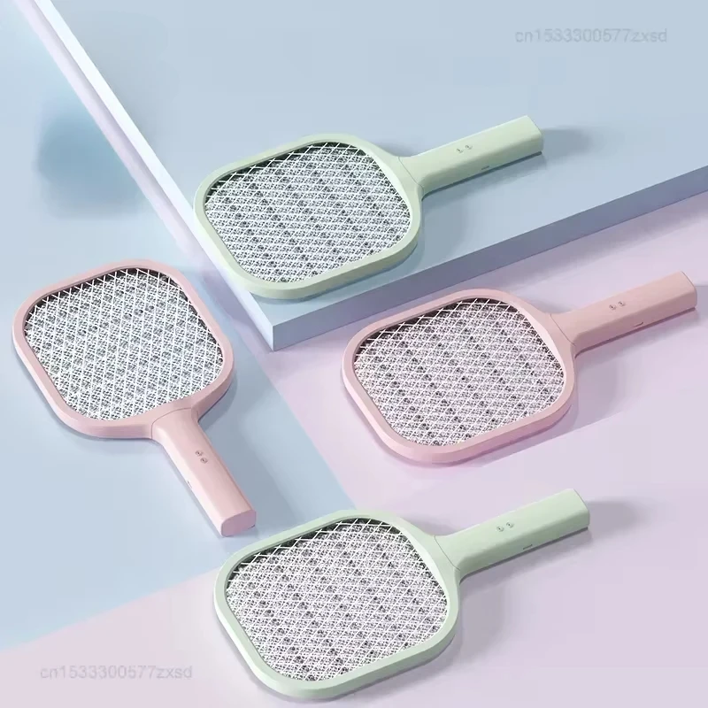 New 2 in 1 Electric Mosquito Swatter Racket with Base Rechargeable Home Purple Light Induced Mosquitoes Safe Mosquito Control