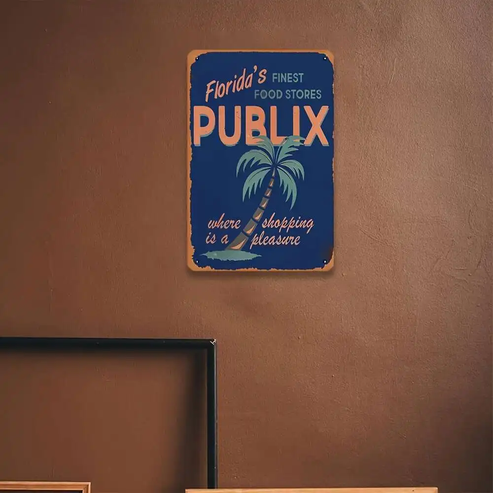 Publix Vintage Metal Tin Sign - Retro Florida Grocery Store Wall Art with Tree Design & 