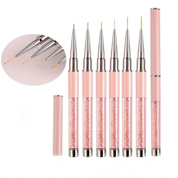Professional Nail Art Brushes Nail Line Brush Pink UV Gel Painting Pen Carved Nail Art Liner 3D Rhinestones Brush for Manicure