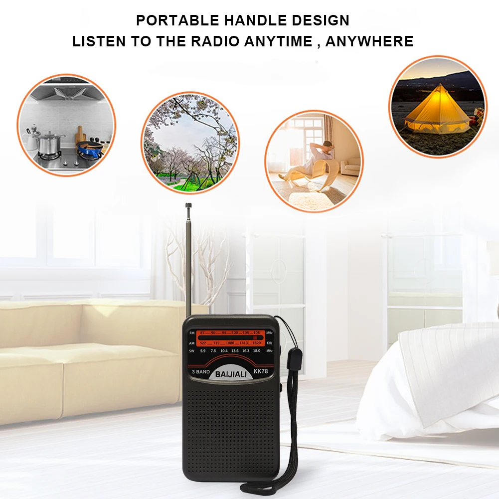 Digital Radio Built-in Speaker Portable Mini Radio SW/AM/FM Battery Operated Telescopic Antenna for Indoor Outdoor Emergency Use