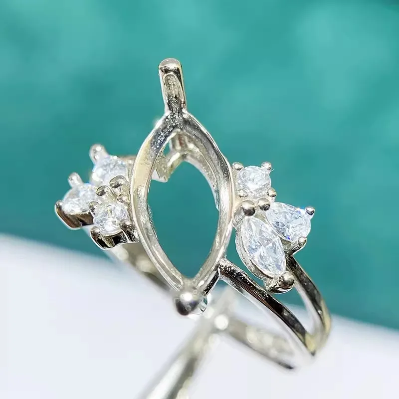 MeiBaPJ 4*8/5*10/6*12 Horse Eye Stone 925 Sterling Silver Fashion Ring Holder DIY Empty Support for Women Fine Charm Jewelry
