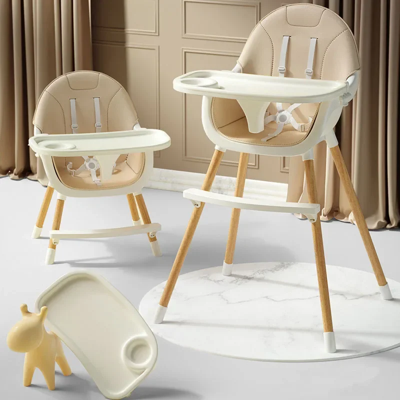 High Feeding Chair Household Multifunctional Baby Dinner Table and Chairs PU Leather Cushion Adjustable Children's Dining Chair